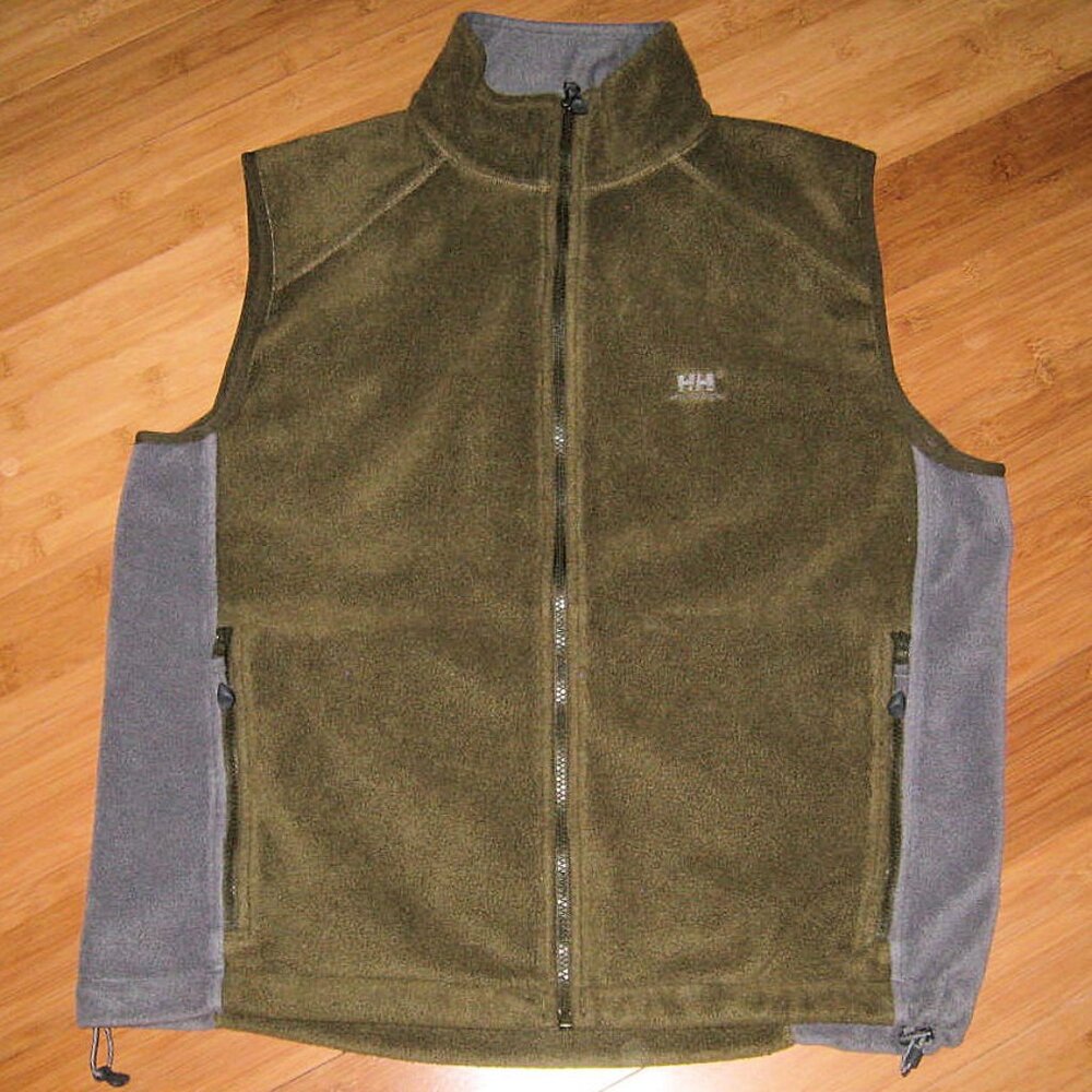 Helly Hensen Vest Mens Olive Green Fleece Sleeveless Mock Neck Hiking Outdoor